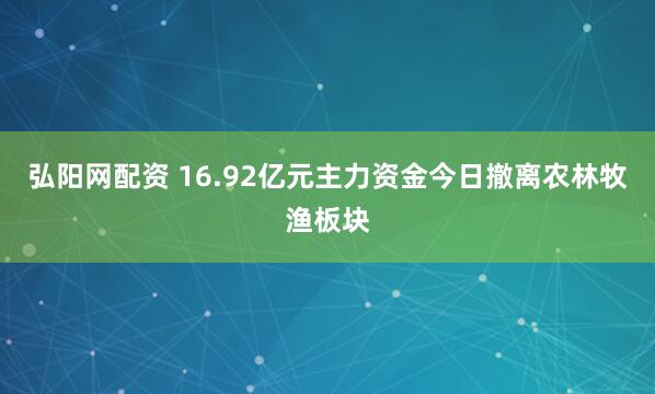 弘阳网配资 16.92亿元主力资金今日撤离农林牧渔板块